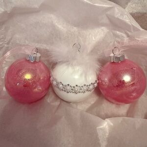 Pink and White Sparkle Ornament Set